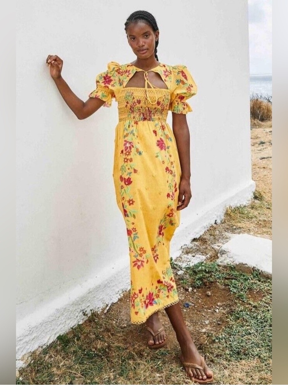 Farm Rio yellow floral bohemian dream maxi dress small